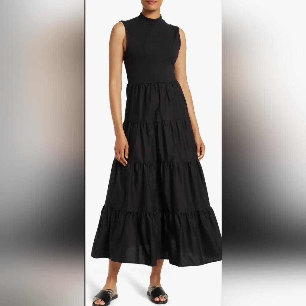 (1770) LOVE BY DESIGN Leslie Mock Neck Sleeveless Tiered Maxi Dress, Size S